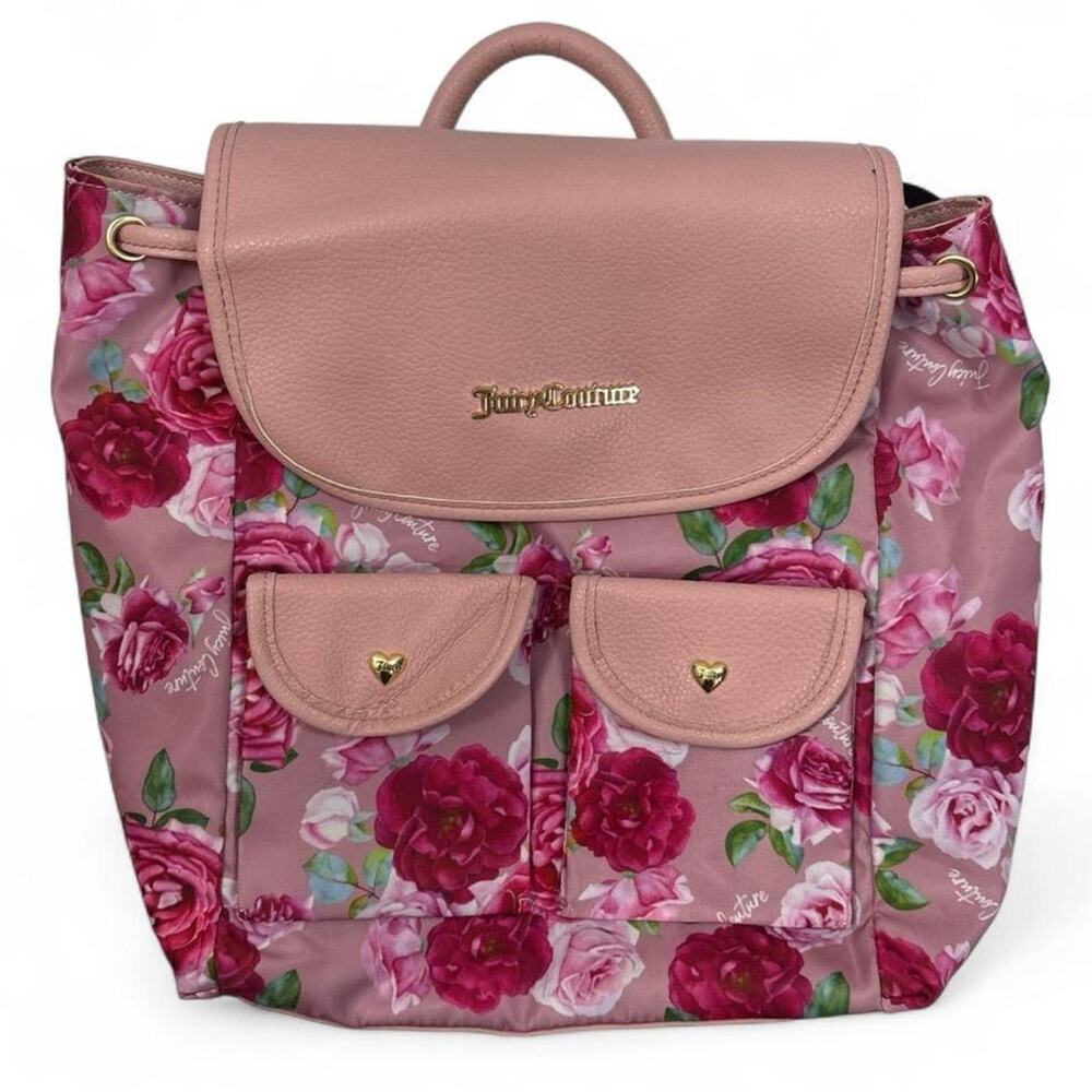 Juicy Couture Women’s Love Club Pink Floral Rose Print Drawstring Backpack
